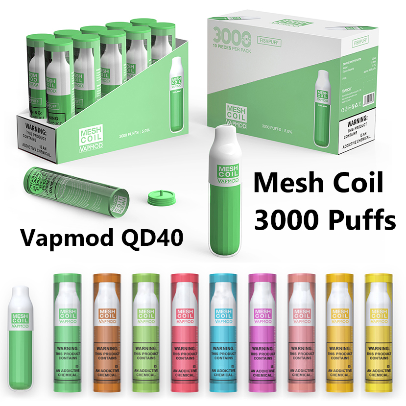 Vapmod QD40 3000 Puffs Disposable E Cigarettes Mesh Coil Vape Pen 8.0ml Pod 1250 Battery Huge Vapor 5% Big Capacity Vaporizer Electronic Cigs 10 Colors
Vapmod QD40 3000 Puffs Disposable E Cigarettes Mesh Coil Vape Pen 8.0ml Pod 1250 Battery Huge Vapor 5% Big Capacity Vaporizer Electronic Cigs 10 Colors