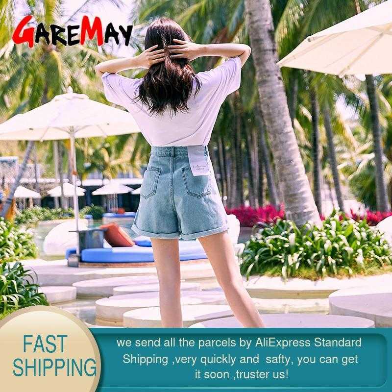 Garemay Women's Denim Shorts Classic Vintage High Waist Blue Wide Leg Female Caual Summer Ladies Jeans For Women 210714