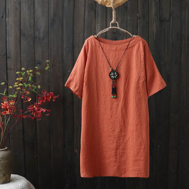 Summer Women Tshirt Plus Size Short Sleeve Loose Solid Long Tee Shirt Femme 100% Cotton Vintage Tops Big Clothes D16 210512