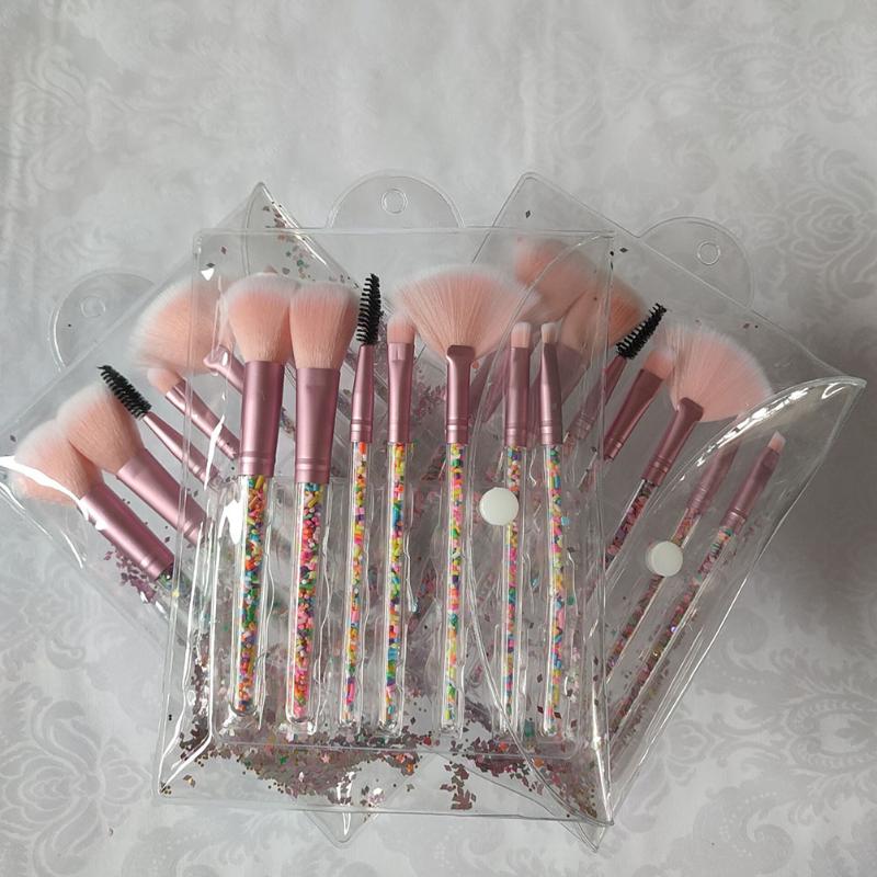 Makeup Brushes 7 Pcs/set Candy Brush Kit Private Label Grain Transparent Crystal Handle Fan Set Wholesale Cosmetic Tools