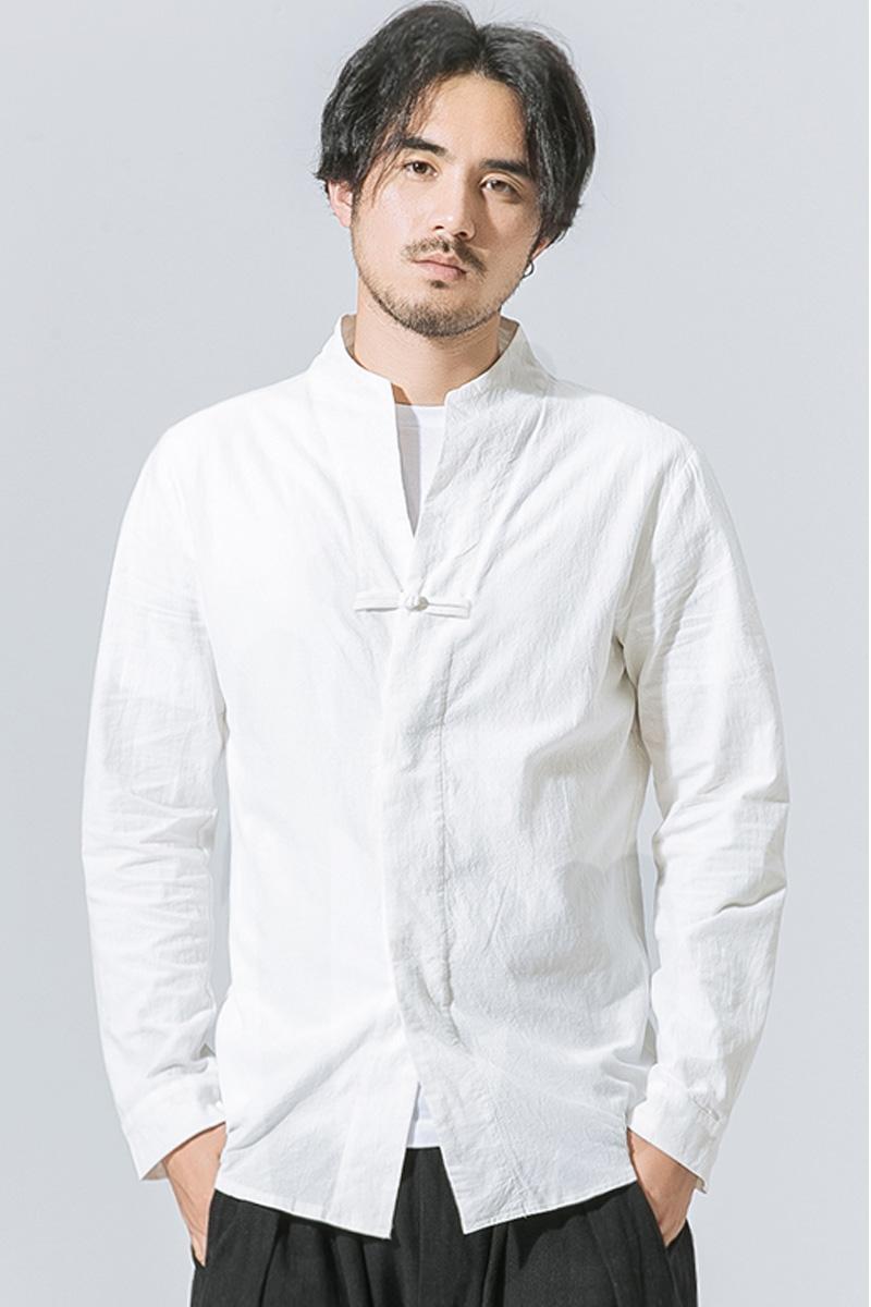M-5XL 2021 Men Clothing Hair Stylist Fashion Chinese Style Retro Linen Buckle Long Sleeve Shirt Tang Dynasty Plus Size Costumes Men's Casual
