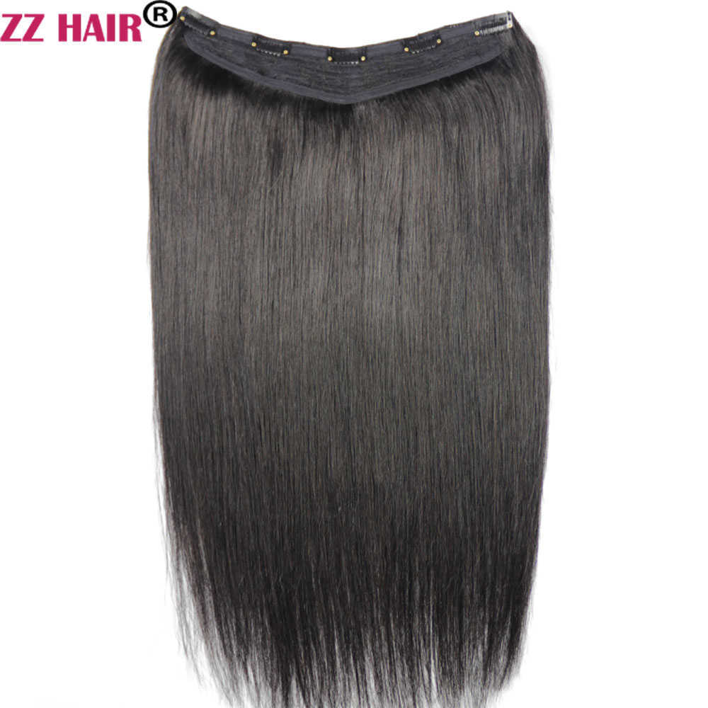 

ZZHAIR 100g-200g 16"-28"Machine Made Remy Hair V-Style One Piece Set 5 Clips in 100% Human Hair Extensions 1pcs Natural Straight H0916