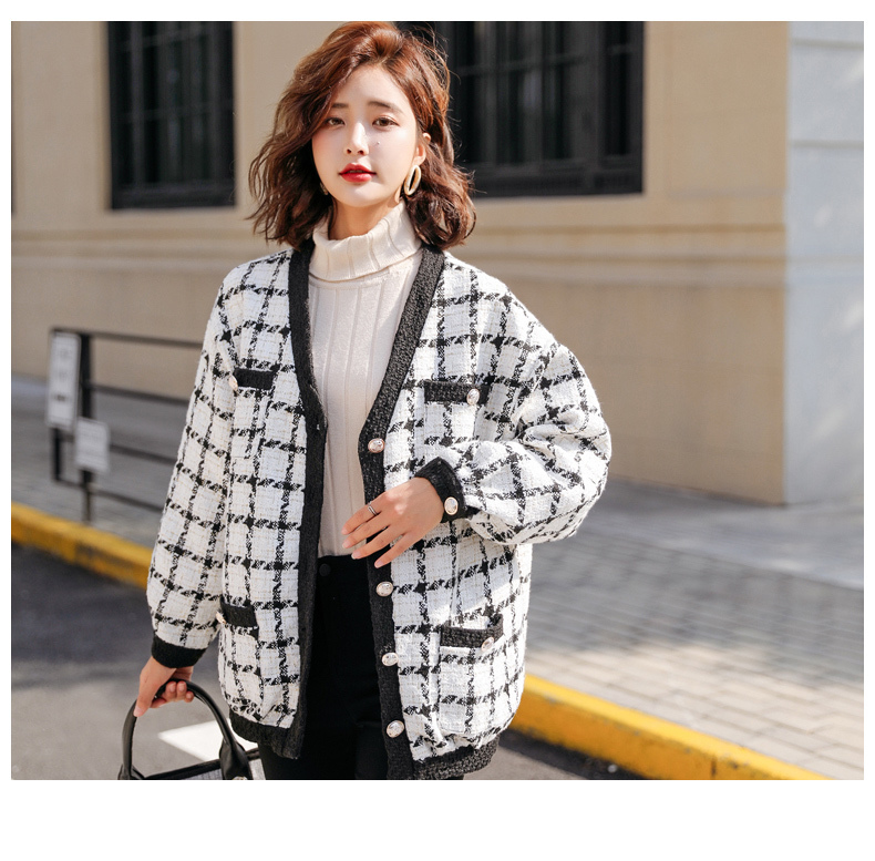 Autumn Winter single-breasted casual Coat Women fashion plaid Tweed jackets Coats Female Comfortable 210519