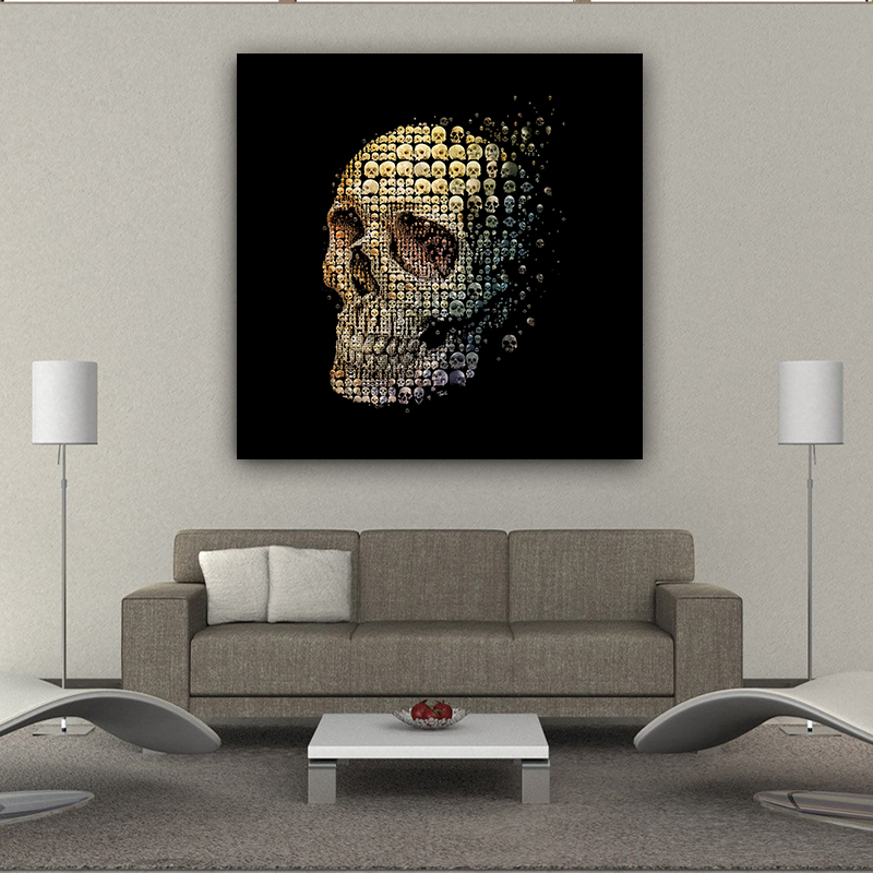 Art Modern Decorative Painting Skull Black Background Prints and Posters for Living Room Wall Art Canvas Paintings