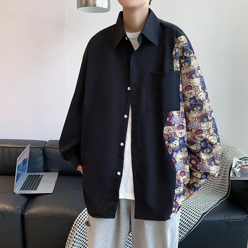 Men' Casual Shirts Spring And Autumn Cartoon Bear Splicing Long Sleeve Shirt Women' Ins Lazy Style Loose Korean Couple' Jacket Harajuku, Black
Men' Casual Shirts Spring And Autumn Cartoon Bear Splicing Long Sleeve Shirt Women' Ins Lazy Style Loose Korean Couple' Jacket Harajuku, Black
