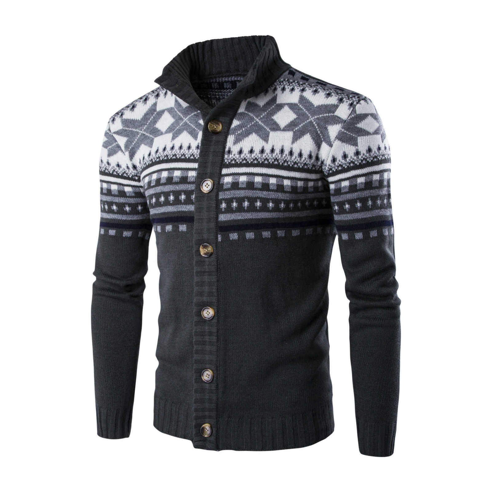 Autumn Winter Warm Christmas Sweater Men Fashion Printed Single-breasted Knit Cardigan Casual Stand Collar Mens Cardigan Sweater 211018