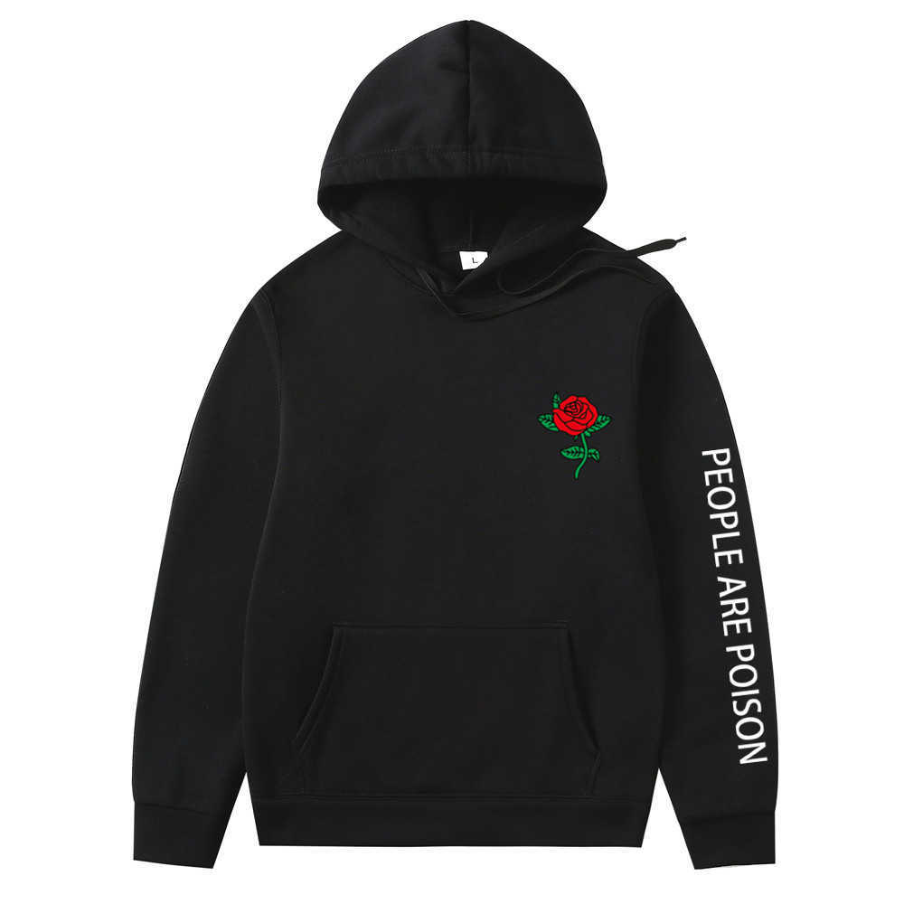 Harajuku Hoodie Men Fashion Red Rose Flower Sweatshirt Autumn Winter Streetwear Men Women Casual Oversized Pullover Clothing H0910