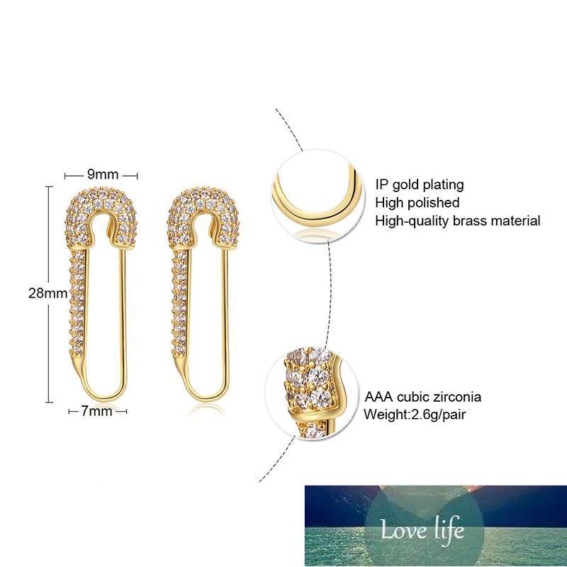 Safety Pin silver Hoop Earrings for Women Girls with Cubic Zirconia Dangle Drop Stud Post Pave earrings Factory price expert design Quality Latest Sty