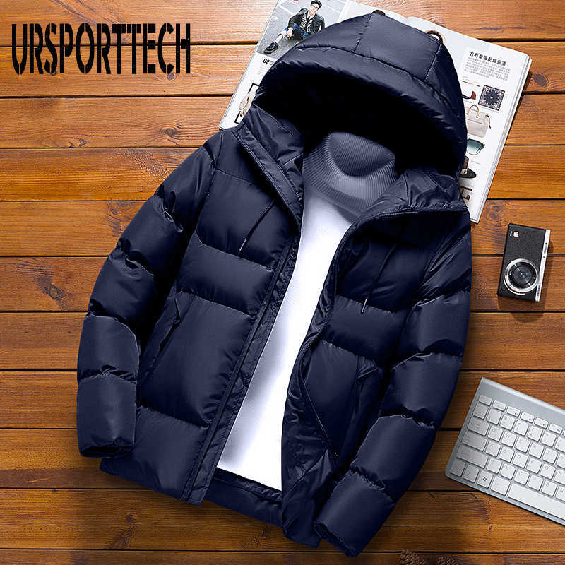 Quality Mens Parka Winter Jacket Cotton Padded Puffer Jackets Men Fashion Top Zipper Up Solid Color Outerwear Coats 210914