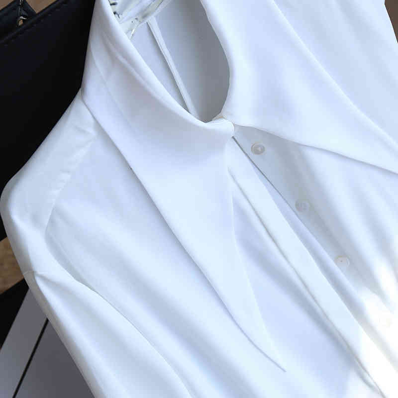 Loose White Blouse For Women Lapel Long Sleeve Casual Minimalist Basic Shirt Female Fashion Clothes Spring 210524