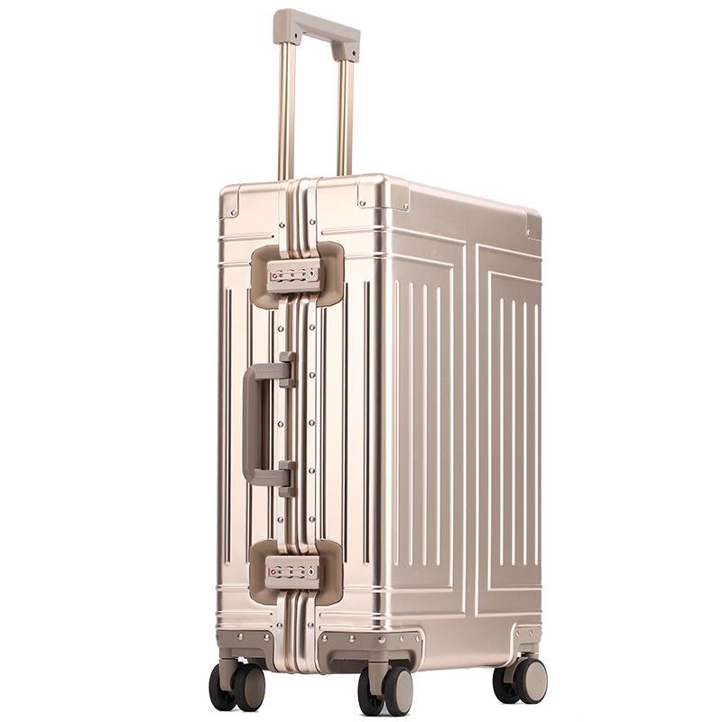 

Suitcases 100% Aluminum-magnesium Boarding Rolling Luggage Business Cabin Case Spinner Travel Trolley Suitcase With Wheels