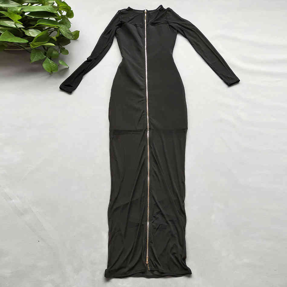 Summer Women Long Sleeve Rayon Bandage Club Dress Sexy Black Lace O Neck Celebrity Evening Runway Party Maxi Dresses 210423