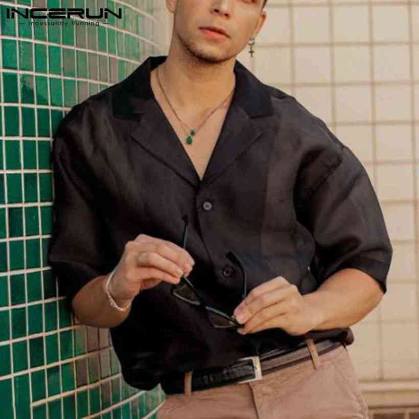 Mode Mesh Short Mouwen Incerun Men Effen Color Turn Down Kraag Blusa Man See Through Button Camisa Masculina 5XL, Black
Mode Mesh Short Mouwen Incerun Men Effen Color Turn Down Kraag Blusa Man See Through Button Camisa Masculina 5XL, Black