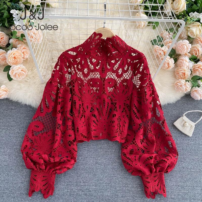 Jocoo Jolee Women Spring Casual Lantern Long Sleeve Lace Hollow Out Short Blouse Stand Collar Elegant Loose Solid T-Shirt 210518, Black
Jocoo Jolee Women Spring Casual Lantern Long Sleeve Lace Hollow Out Short Blouse Stand Collar Elegant Loose Solid T-Shirt 210518, Black