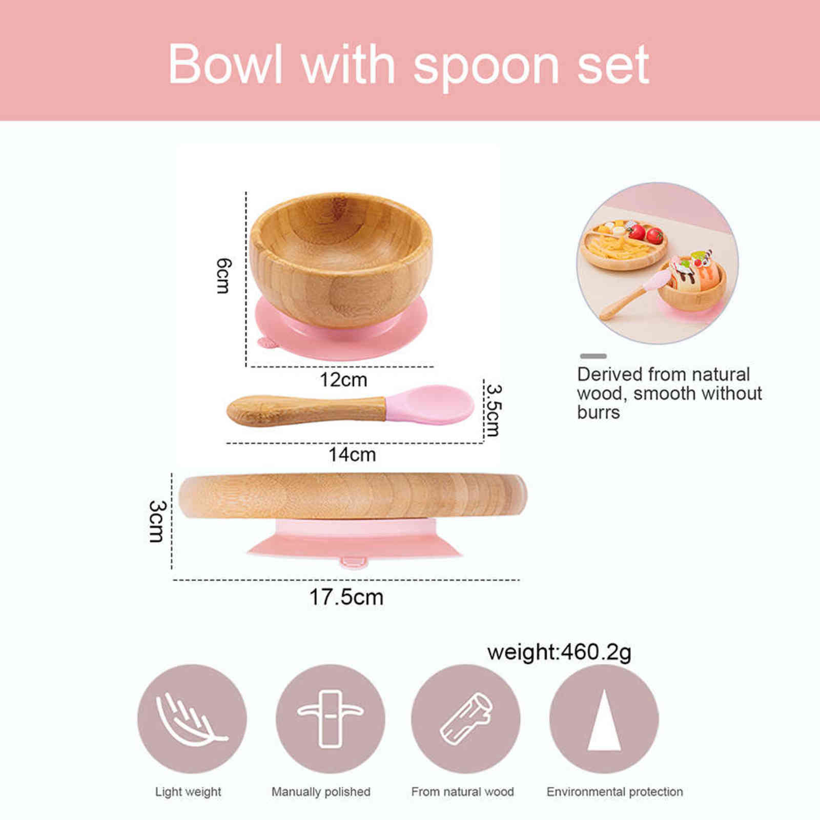 Baby Dinner Plate Baby Feeding Bowl Children's Dishes Wooden Kids Feeding Dinnerware With Silicone Suction Cup Wooden Spoon 211027