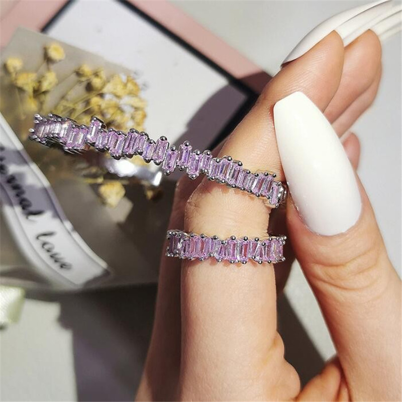 Designer Brand Wedding Rings Luxury Jewelry Set 925 Sterling Silver T Princess Cut White Topaz CZ Diamond Promise Women Engagement Bangle Ring Gift Si