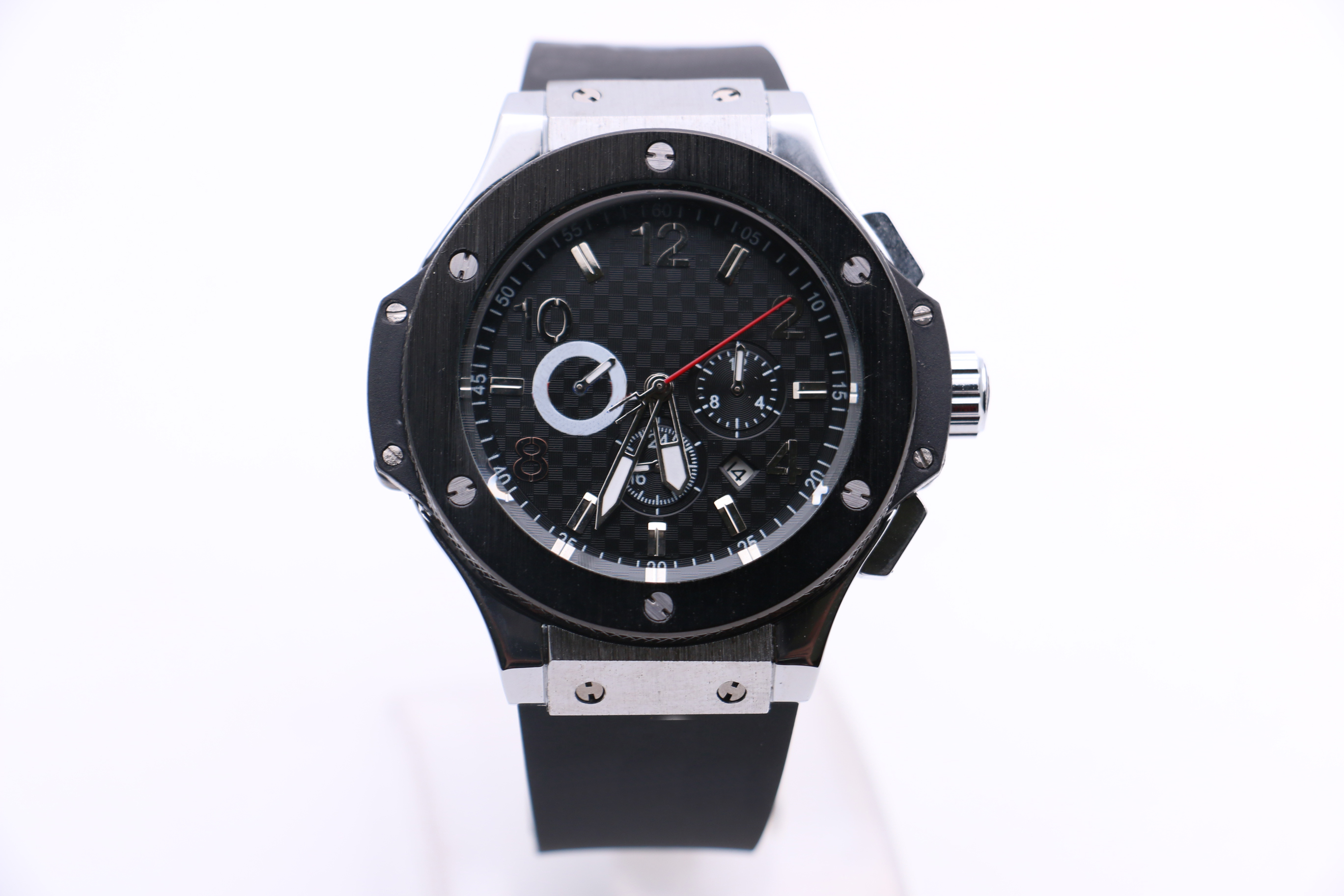 Fashion modern casual men's mechanical watch NX silver white stainless steel case black surface rubber strap red six-hand calendar, Slivery;brown
Fashion modern casual men's mechanical watch NX silver white stainless steel case black surface rubber strap red six-hand calendar, Slivery;brown
