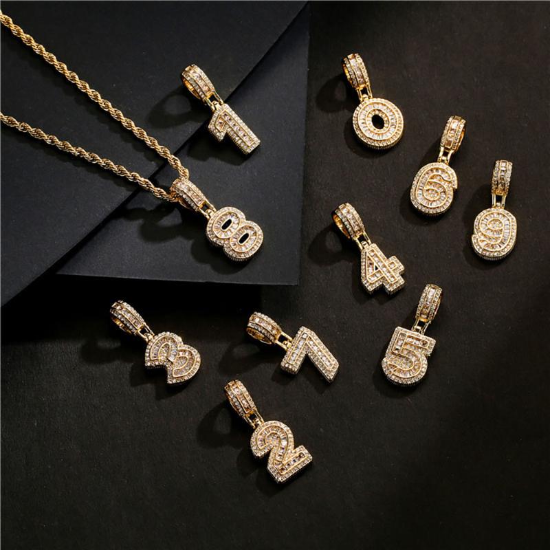 Pendant Necklaces Tiny Cute Number 0 1 2 3 4 5 6 7 8 9 CZ Birthday Lucky Charm Necklace Rolo Chain Adjustable