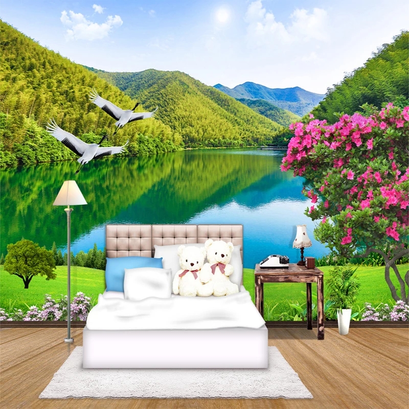 Custom 3D Photo Self Adhesive Wallpaper HD Forest Mountain Lake Natural Landscape Painting Living Room Background Wall Mural