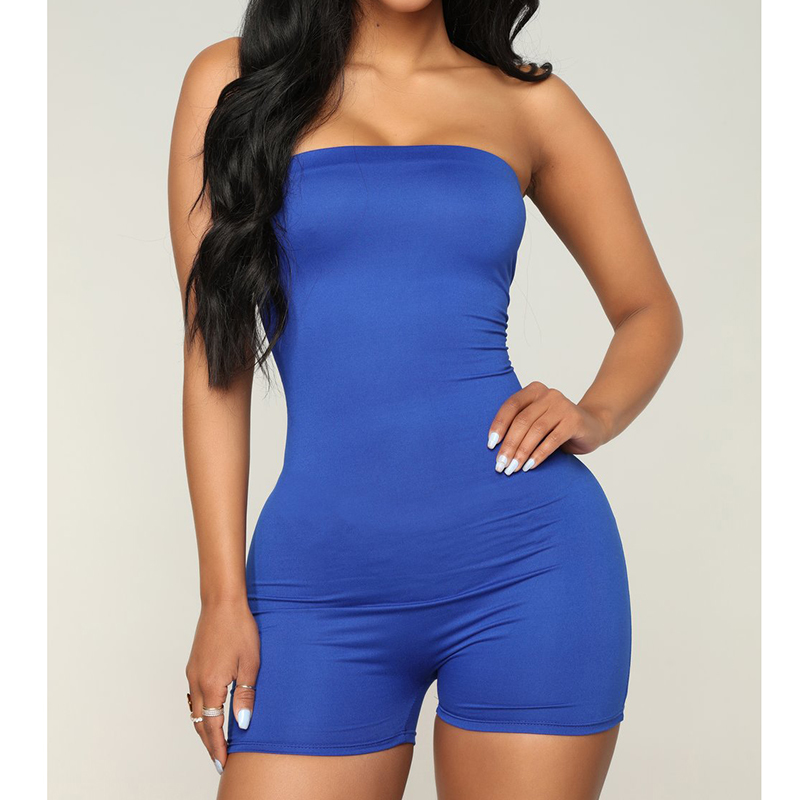 Women Sleeveless Strapless Bodycon Palysuits Sexy Solid Fitness Slim Short Jumpsuits Casual Rompers Overalls 210428