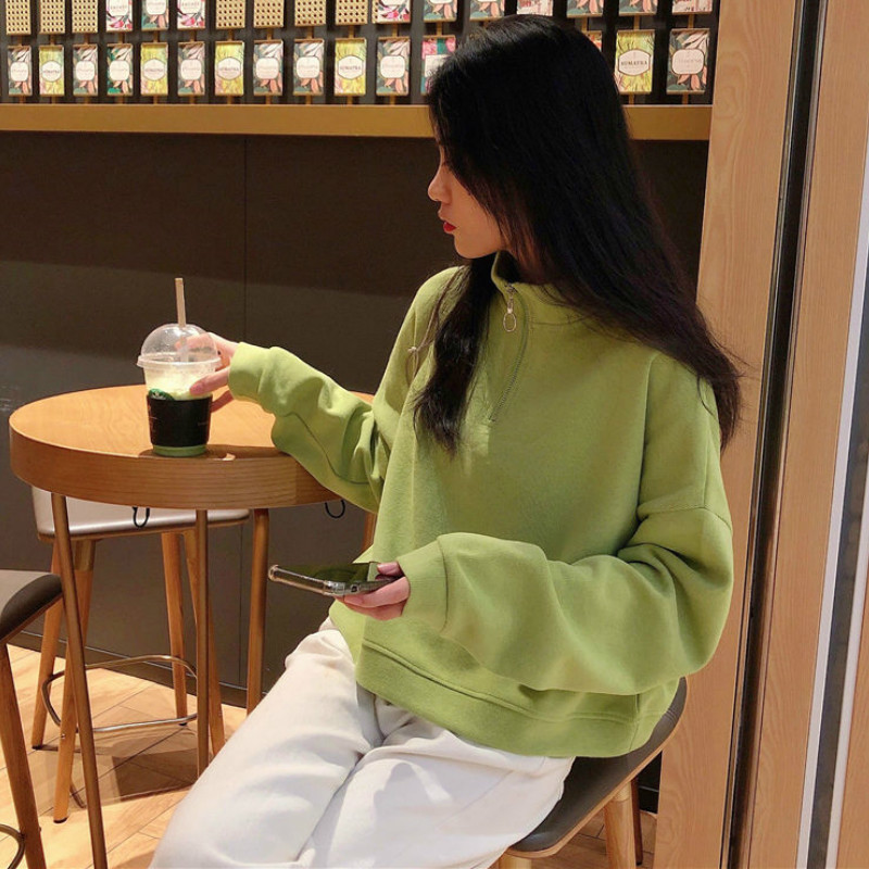 Wonder Sweatshirts Stand Collar Long Sleeve Spring Autumn Pullovers Feminino All-match Casual Prevalent Hoodies 210510