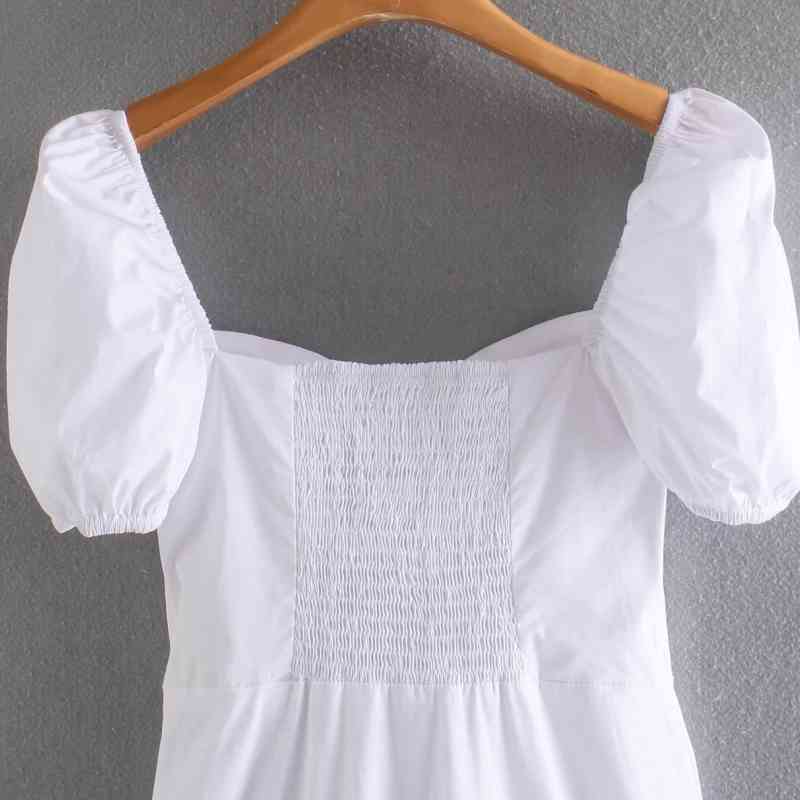 Summer Women Puff Sleeve White Mini A Line Dress Female Solid Clothes Casual Lady Slim Vestido D7653 210430