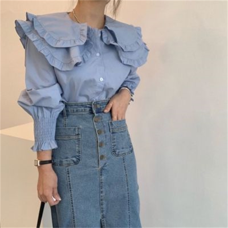 Double-layer Korean Women Blouses Shirts Spring Full Sleeve Single-breasted Tops Elegant Office Ladies Fashion Blusa 210514