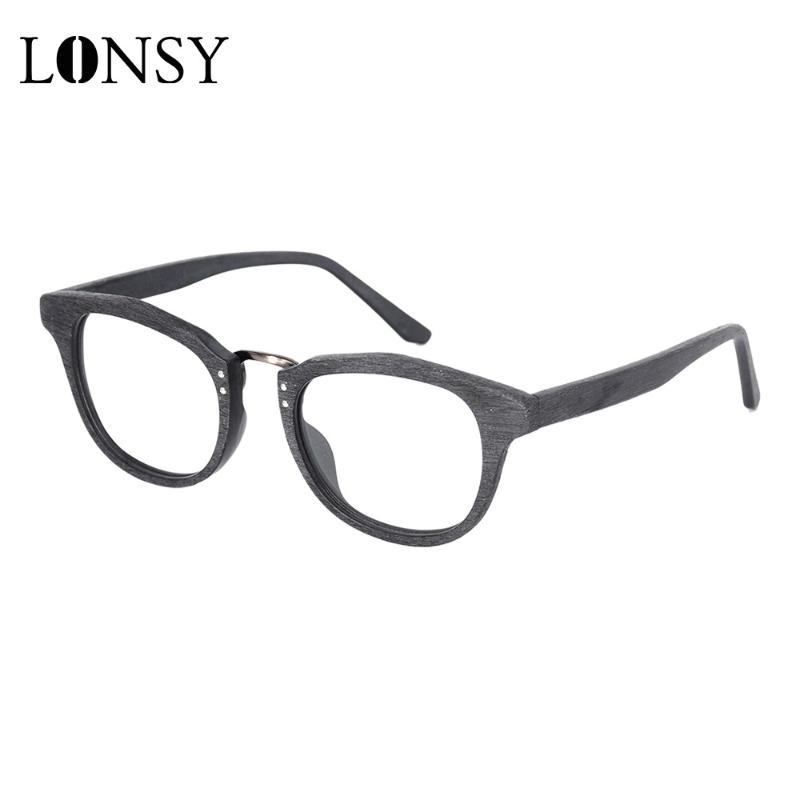Fashion Sunglasses Frames LONSY Acetate Wood Grain Optical Glasses Frame Retro Eyewear For Myopia Women Men Anti Blue Light Spectacles
