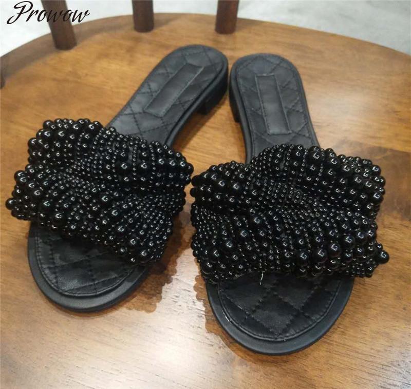 Prowow Luxury Pearls Designer Slippers Women Flat Shoes Genuine Leather Round Toe Open Ladies Summer Slides Sandals, Black
Prowow Luxury Pearls Designer Slippers Women Flat Shoes Genuine Leather Round Toe Open Ladies Summer Slides Sandals, Black