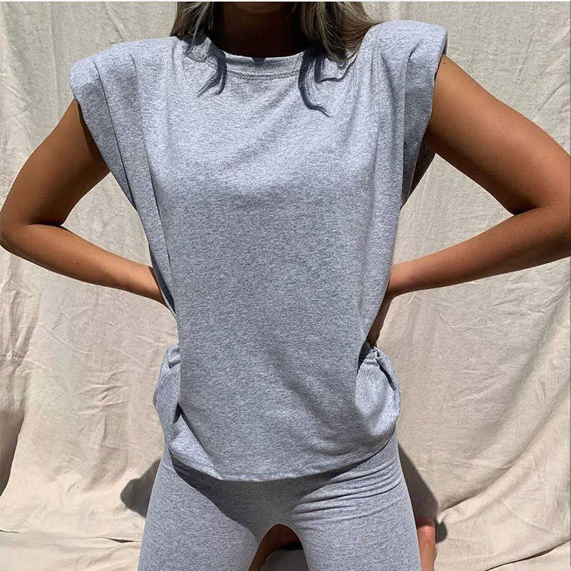 Summer Shoulder Pad T-shirts O Neck Sets Khaki Sleeveless Two Piece Set Crop Top and Shorts Drawstring 2 Piece Women Set Outfits 210709, Green
Summer Shoulder Pad T-shirts O Neck Sets Khaki Sleeveless Two Piece Set Crop Top and Shorts Drawstring 2 Piece Women Set Outfits 210709, Green