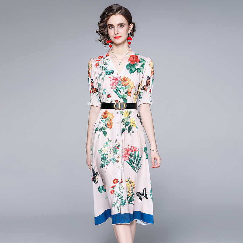 Women Summer Designer Elegant Floral Print V Neck Puff Sleeve Sexy Slim Casual Party Robe Female Vintage Dress Vestidos 210525, Picture color
Women Summer Designer Elegant Floral Print V Neck Puff Sleeve Sexy Slim Casual Party Robe Female Vintage Dress Vestidos 210525, Picture color