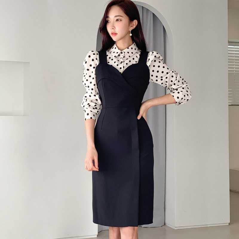 Spring Women 2 Piece Set Dress Fashion Office Ladies White Dot Shirt Tops + Black Halter Bodycon Pencil 210526, Picture color
Spring Women 2 Piece Set Dress Fashion Office Ladies White Dot Shirt Tops + Black Halter Bodycon Pencil 210526, Picture color