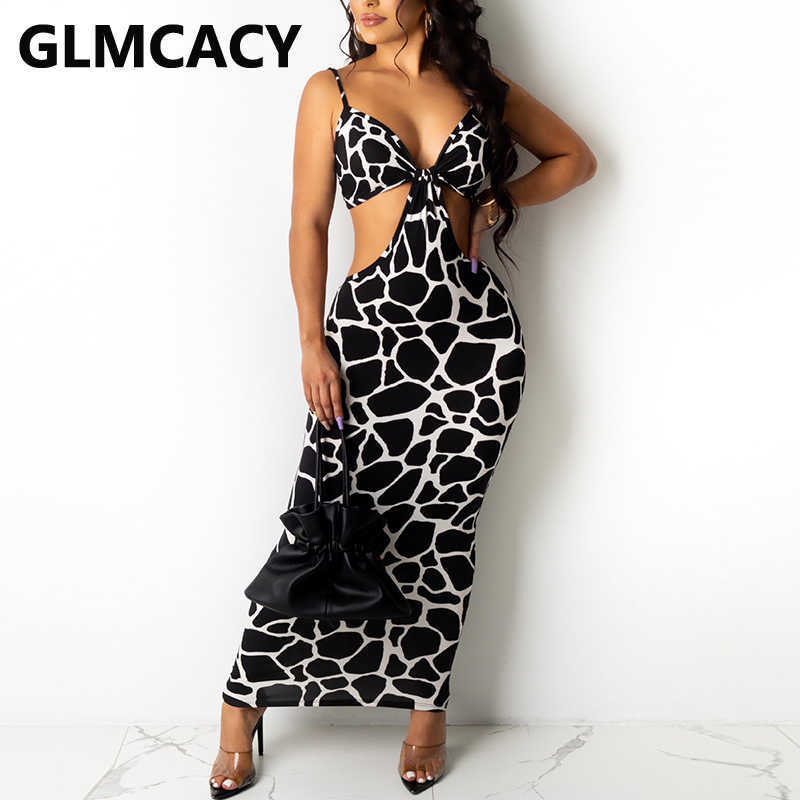 Spaghetti Strap Animals Printed Maxi Dress Evening Party Sexy Dresses Vestidos 210702