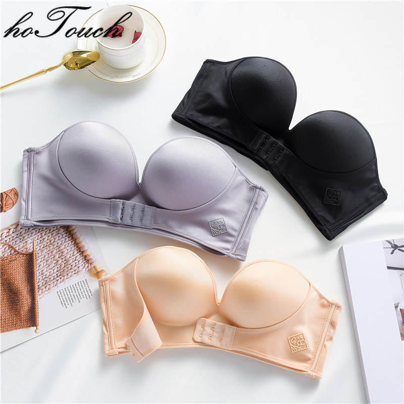 women invisible bras front closure push up bra underwear lingerie for female brassiere strapless seamless bralette abc cup, Red;black
women invisible bras front closure push up bra underwear lingerie for female brassiere strapless seamless bralette abc cup, Red;black