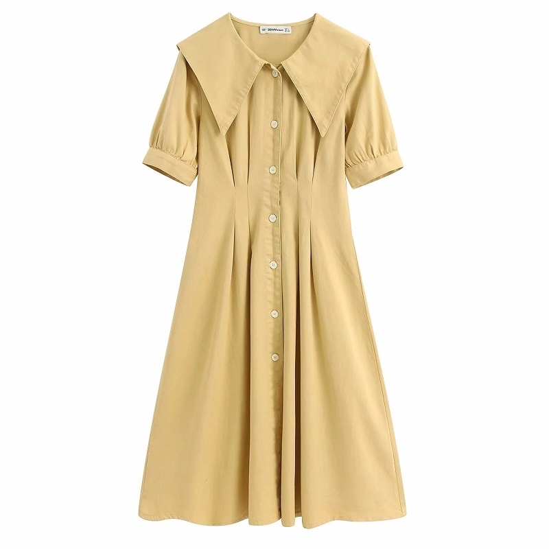 Women Sweet Chic Buttons Pleated Midi Dress Vintage Fashion Lapel Collar Short Lantern Sleeve Dresses Casual Girls Vestidos 210520, As picture
Women Sweet Chic Buttons Pleated Midi Dress Vintage Fashion Lapel Collar Short Lantern Sleeve Dresses Casual Girls Vestidos 210520, As picture