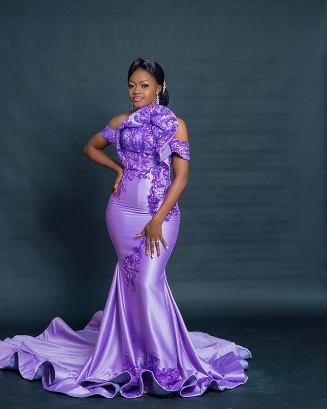 Plus Size Arabic Aso Ebi Lilac Sexy Mermaid Prom Dresses Lace Satin Stylish Evening Formal Party Second Reception Gowns Dress ZJ216