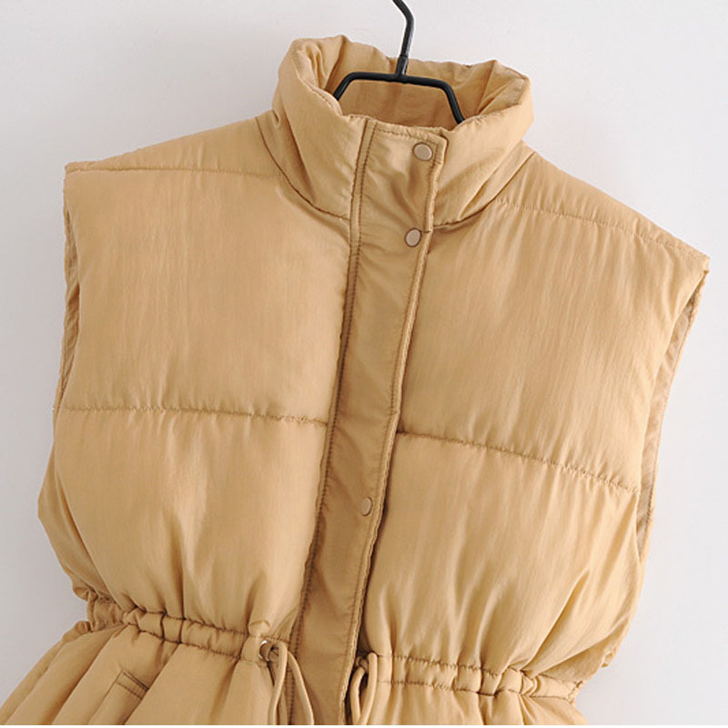 Vintage Fashion Lapel Women's Warm Jacket Loose Plus Cotton Sleeveless Vest Waist Drawstring Chic Tops Female 210507