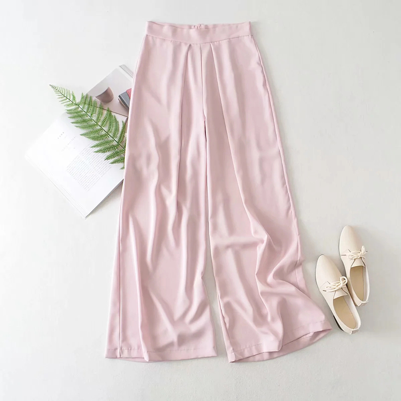 Fashion Pink Wide Leg Pants Women Casual High Waist Pleated Trousers Female Solid Color Elegant Loose Summer 210515