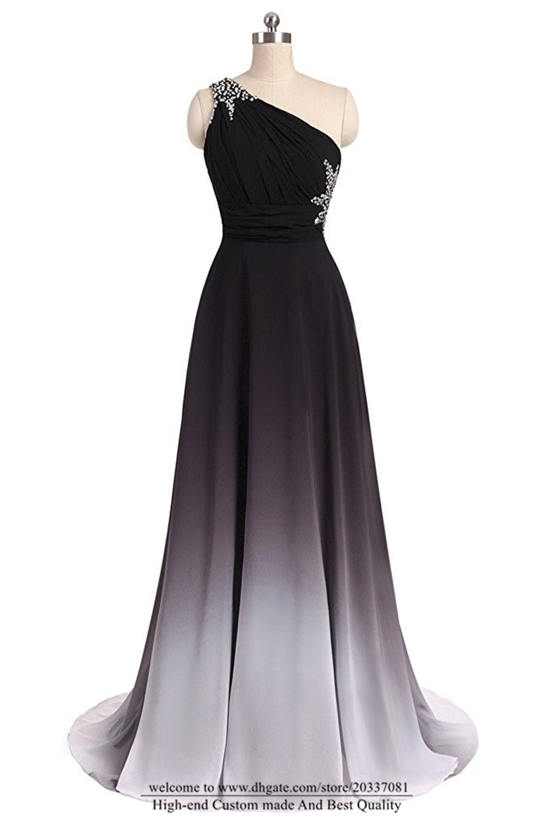 Sexy One Shoulder Ombre Long Evening Prom Dresses Chiffon A Line Plus Size Floor-Length Formal Party Gown BM05