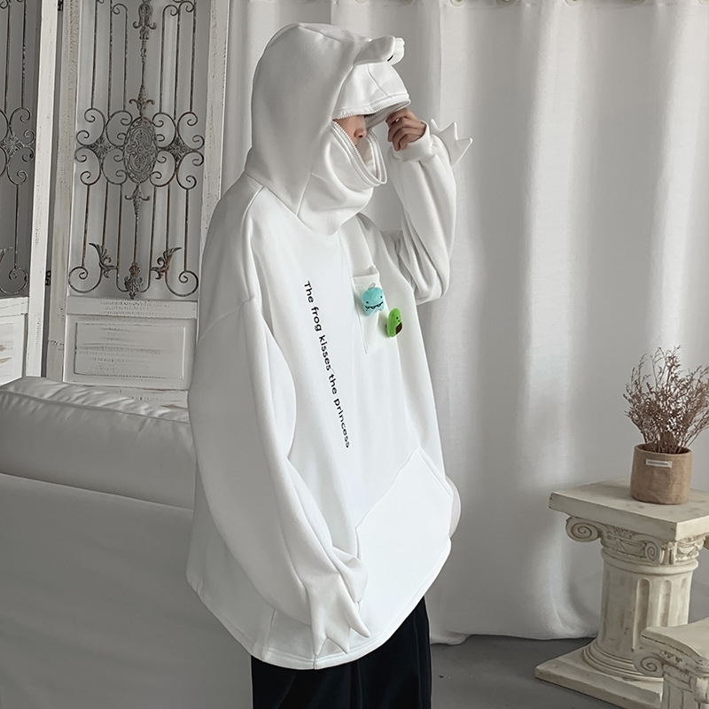 2021 new spring chic frog sweater men' hooded Pullover couple' loose top coat, White
2021 new spring chic frog sweater men' hooded Pullover couple' loose top coat, White