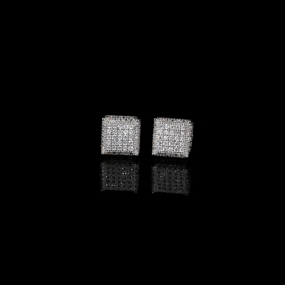 Hip Hop Square Stud Earring Bling 18K Real Gold Plated Prevent Allergy Earrings for Men Women Gift