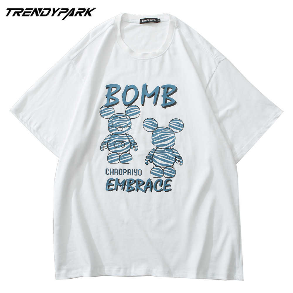 Tshirt Men Cartoon Printed Summer Short Sleeve Tee Hip Hop Oversized Cotton Casual Harajuku Streetwear Top Tshirts Clothing 210601