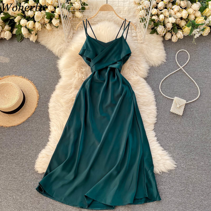 Sleeveless Dress Women Holiday Vintage Dresses Female Criss-Cross Sexy Fashion Slim Lacing Chic Ins Clothing Robe 210519
