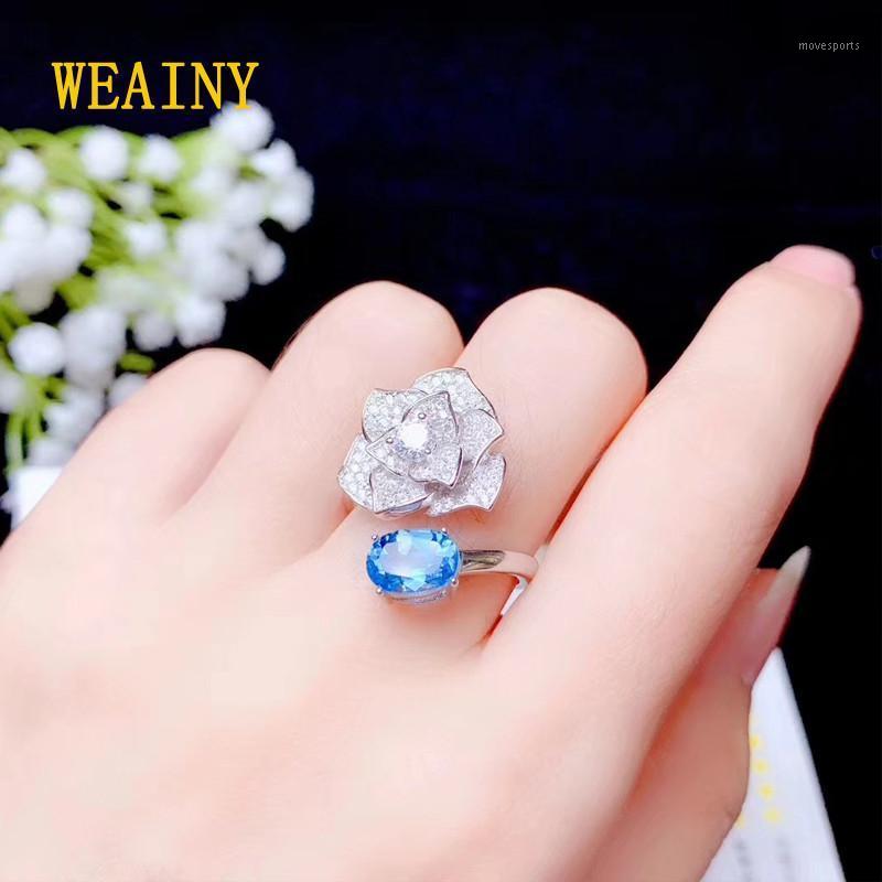 Cluster Rings WEAINY Rose Style Solid 100% 925 Sterling Silver Women's Topaz Gemstone Fine Jewelry Ring Party Anniversary Gifts1