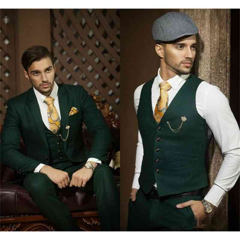 

Men' Suits & Blazers Dark Hunter Green Groom Tuxedos Notch Lapel Blazer Prom Business (Jacket+Pants+Vest) NFJF, 1# shoe box