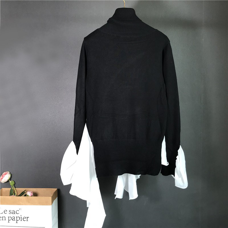 Hit Color Irregular Hem Sweater For Women Turtleneck Long Sleeve Casual Korean Sweaters Female Fashion Clothing 210524