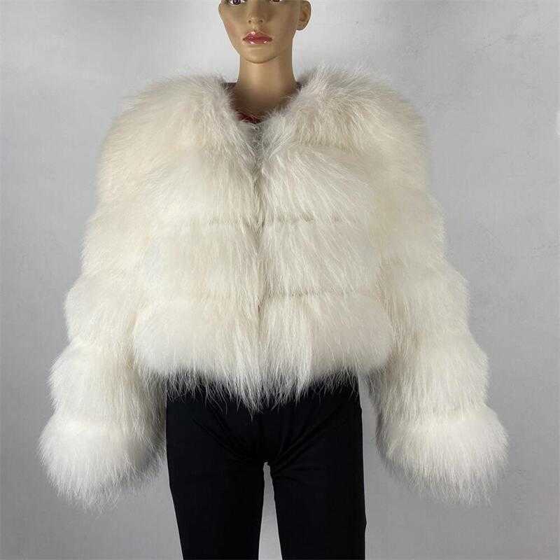 BEIZIRU Real Raccoon Silver Fur Coat Plus Size Clothes Natural Winter Women Round Neck Warm Thick Style 210910