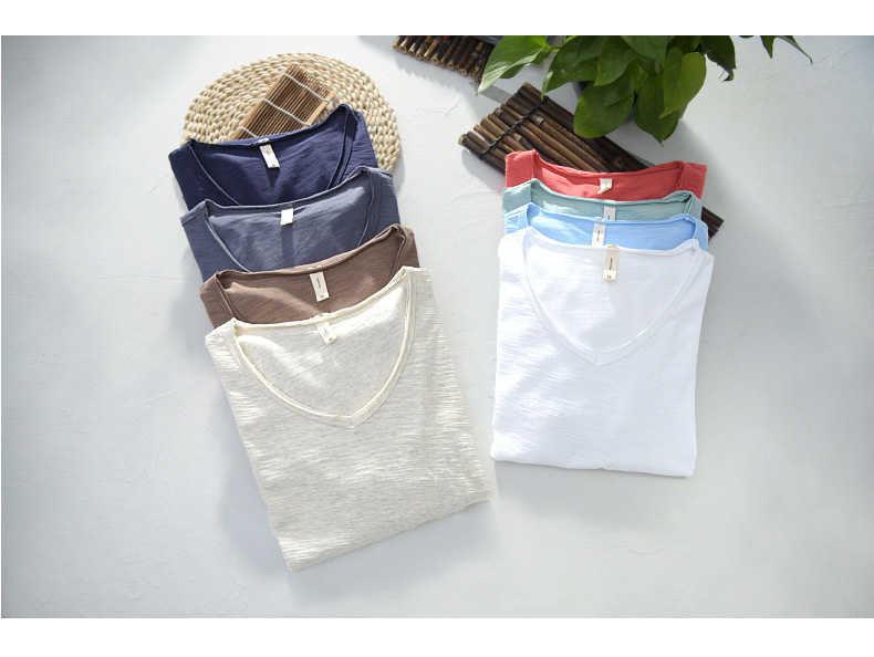 Summer Men linen cotton t shirt men short sleeve V-neck breathable soft Loose Thin white t-shirt men Asian size M-XXXL 201 Y0809