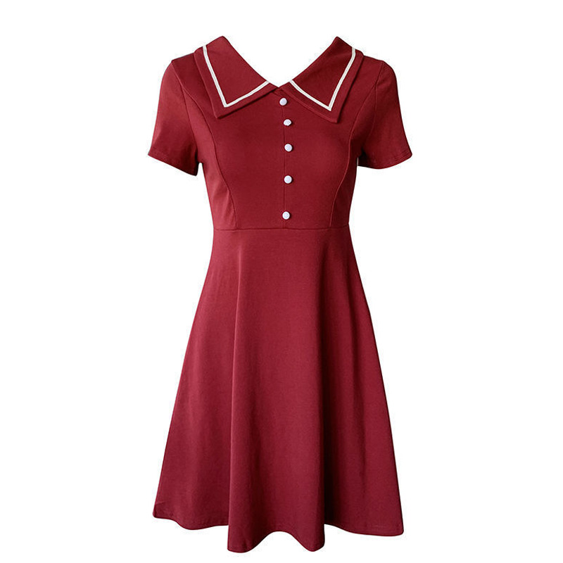 Korean style Chic Short Sleeve Button Women Mini Dress Turn-Down Collar Solid Color Ladies Dresses Summer Female Robe 210521