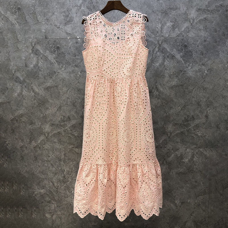 Hollow Out White Dress For Women O Neck Sleeveless Elegant Summer Dresses Female Fashion Clothing Stylish 210520